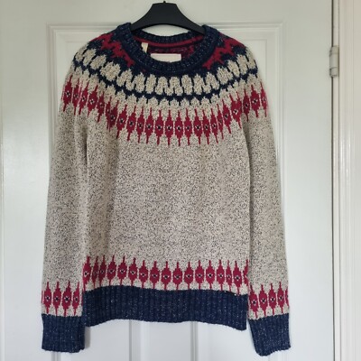 SUPERDRY VINTAGE NORDIC KNIT PORRIDGE RED SPARKLY NAVY BLUE FAIRISLE WOOL JUMPER