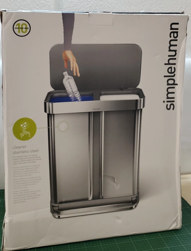 Simplehuman Rechteckiger Treteimer mit Doppelfach 58 L Edelstahl - Bild 2 von 4