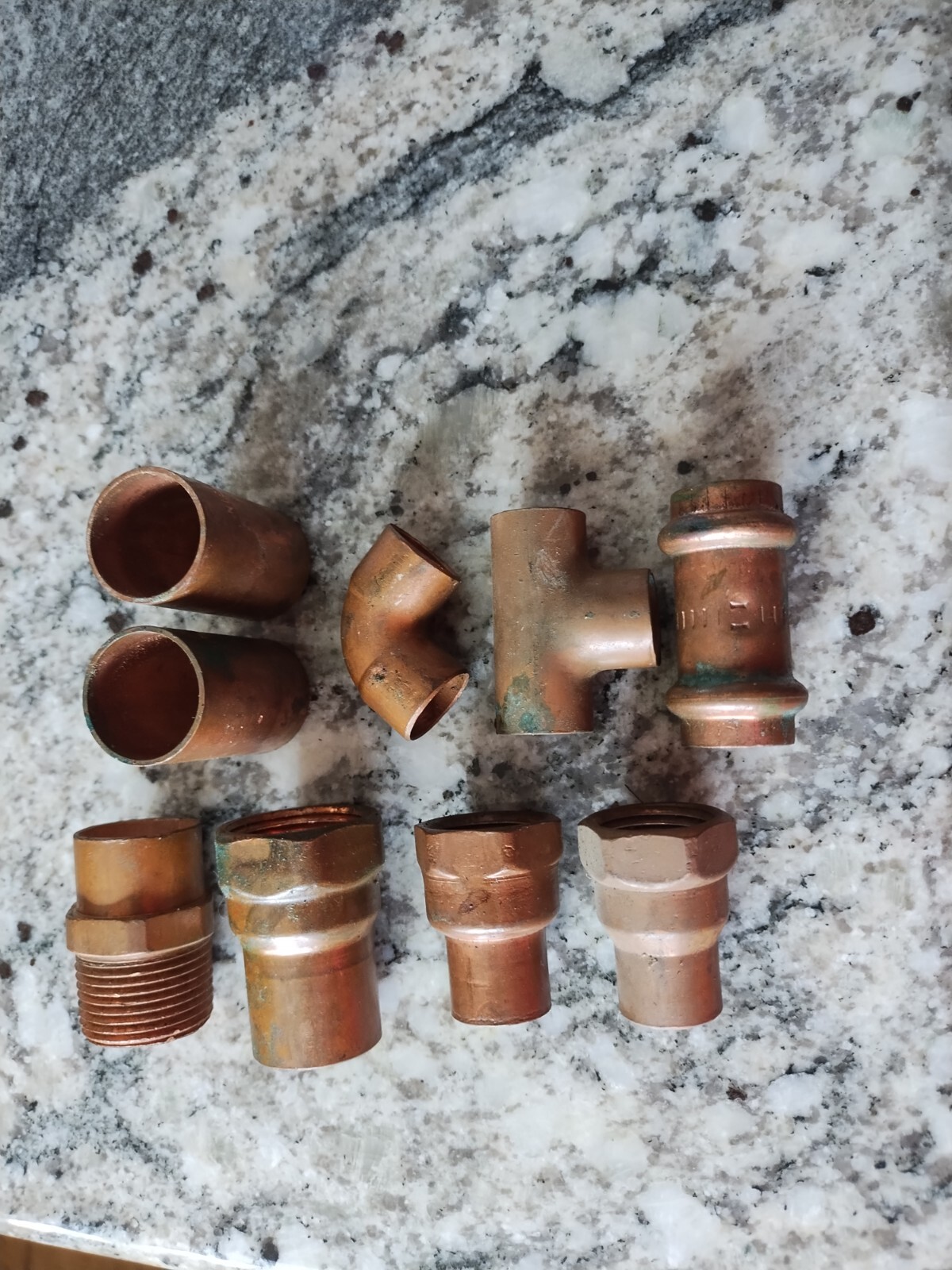  Lot of (9) 1-1/4, 1, 3/4, 1/2 Copper Fittings,  Free Shipping 