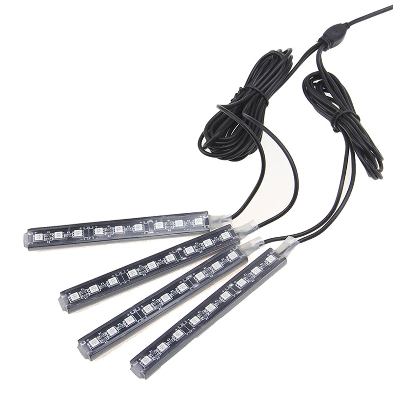 4x RGB Coche Auto Interior Neón Atmósfera Tira Luz LED Música Control Remoto Foto 4 de 4