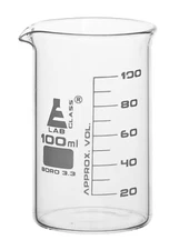 Beaker, 100ml - Tall Form - White Graduations - Borosilicate Glass - Eisco Labs