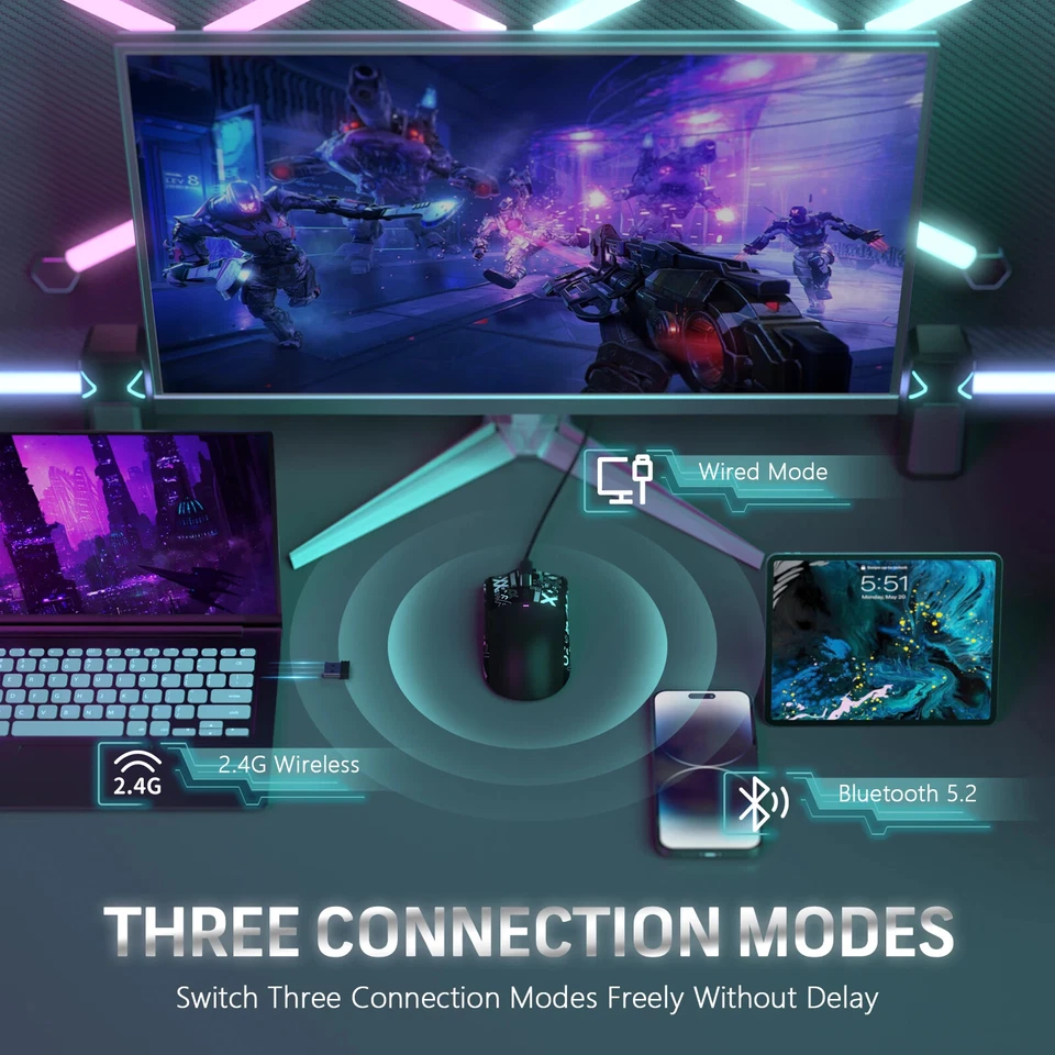 Wireless Gaming Mouse with Charging Dock PixArt PAW3311 Gaming Sensor BT/2.4G - Image 3 of 4