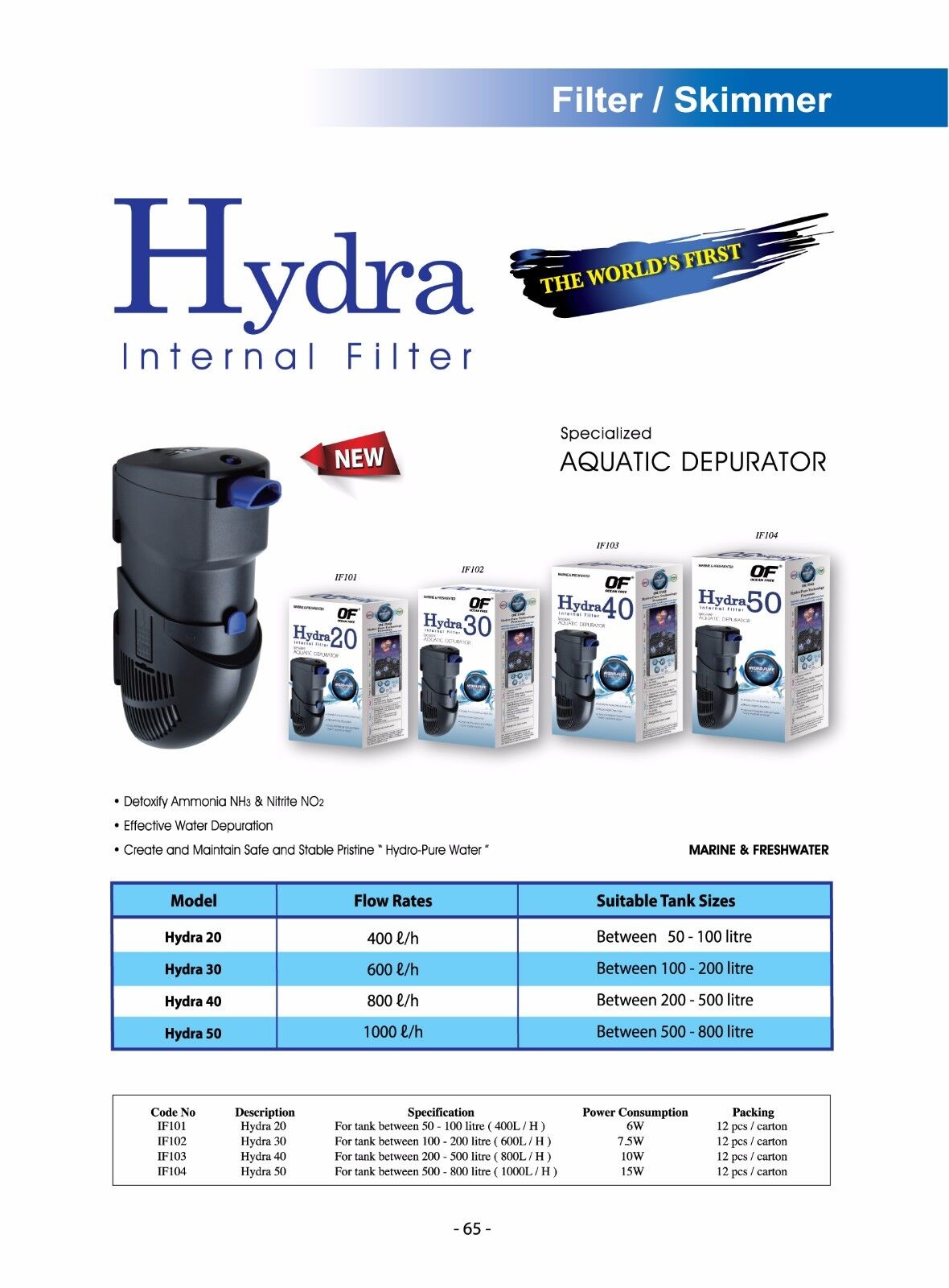 OF OCEAN FREE HYDRA 40 INTERNAL FILTER for 200-500 L (50- 125 Gallon) AQUARIUM Winstgevend, goedkoop