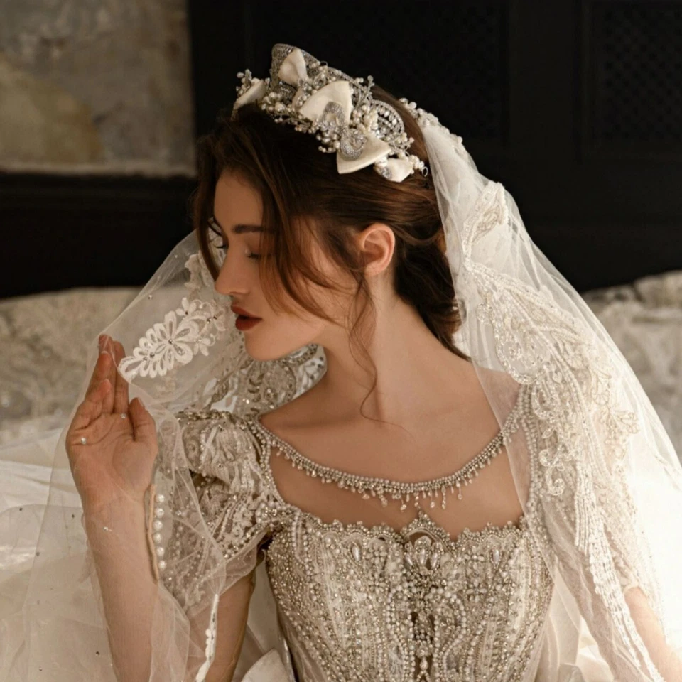 Romantic Crystal&Pearls Wedding Tiaras Headpiece Brides Hair Accessory Gift - Image 2 of 4