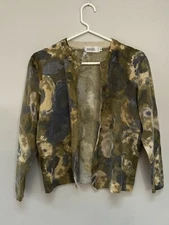 BEDO Womens Lambs Wool Angora Cardigan Green Marbled HOLES Small