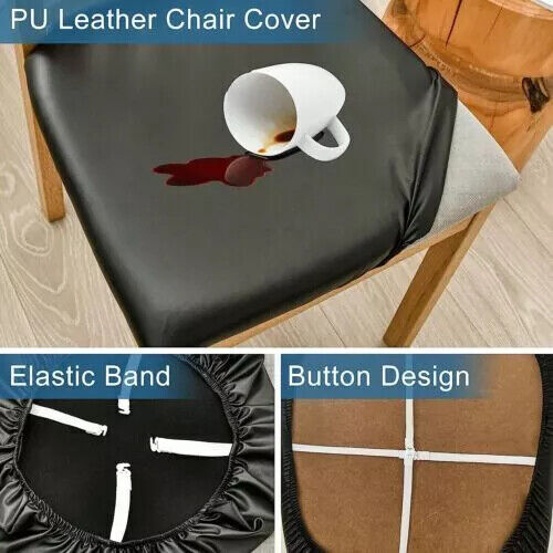 Dining Chair Seat Covers PU Leather Waterproof Stretch Wedding Slip Protector UK - Picture 9 of 18
