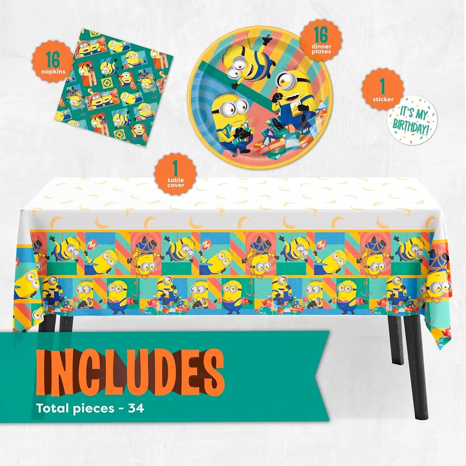 Decoraciones Fiesta Cumpleaños Minions | Mantel, Platos y Servilletas para 16 | Min Foto 2 de 4