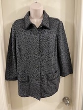 Chicos Size 1 Gray Leopard Animal Print Button Front Jacket EUC
