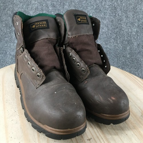 Texas Steer Work Boots Mens 12 Maximus Brown Faux Leather Lace Up Steel Toe - Picture 3 of 18