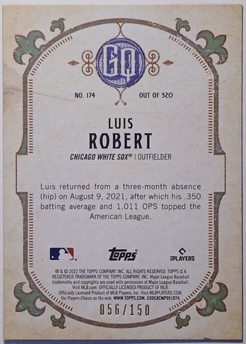#/150 Luis Robert 2022 Topps Gypsy Queen Chrome INDIGO REFRACTOR -White Sox $ - Picture 4 of 5