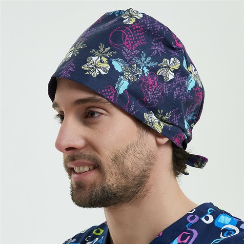 Womens/Mens Florals Printed Cap Scrub Hat/Cap Head Wear Adjustable Accessories - Picture 325 of 660