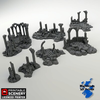 Ancient Ruins Scatter Terrain Tabletop Gaming DnD 3D Druck 32/28/20/15/10mm