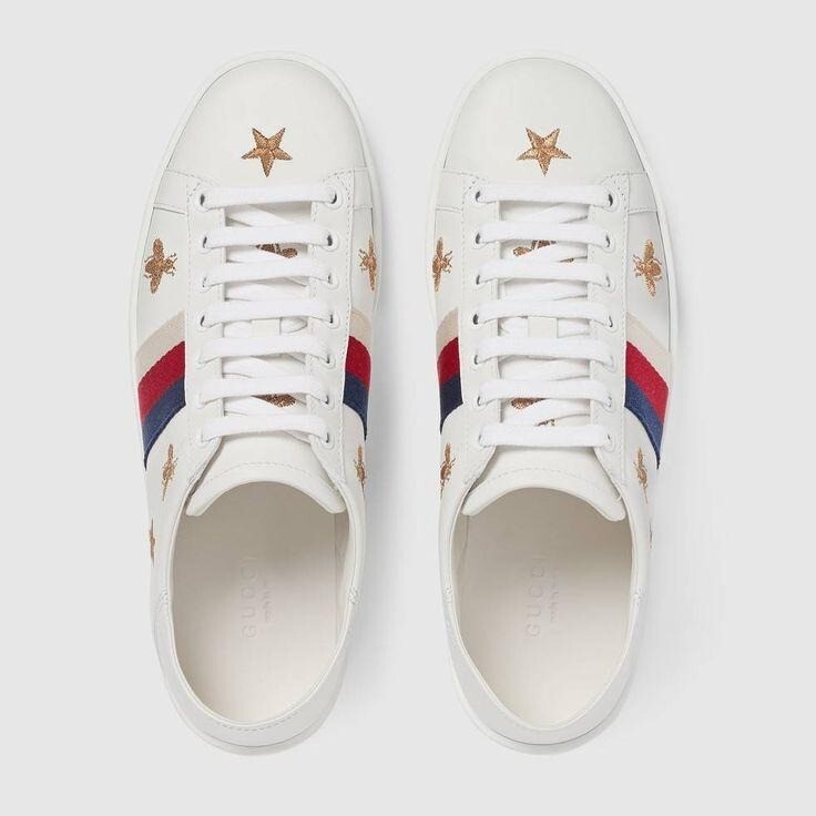 GUCCI Ace White 'Gucci Web' Gold Bees Stars Low Top Sneakers Size