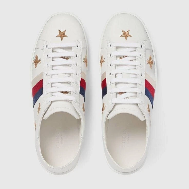 Baskets basses GUCCI Ace blanches « Gucci Web » dorées abeilles et étoiles taille EU37,5