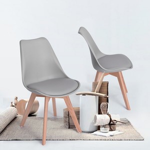 Details About Set Of 2 Retro Dining Chair Plastic Wood Office Chair With Solid Wood Legs Grey