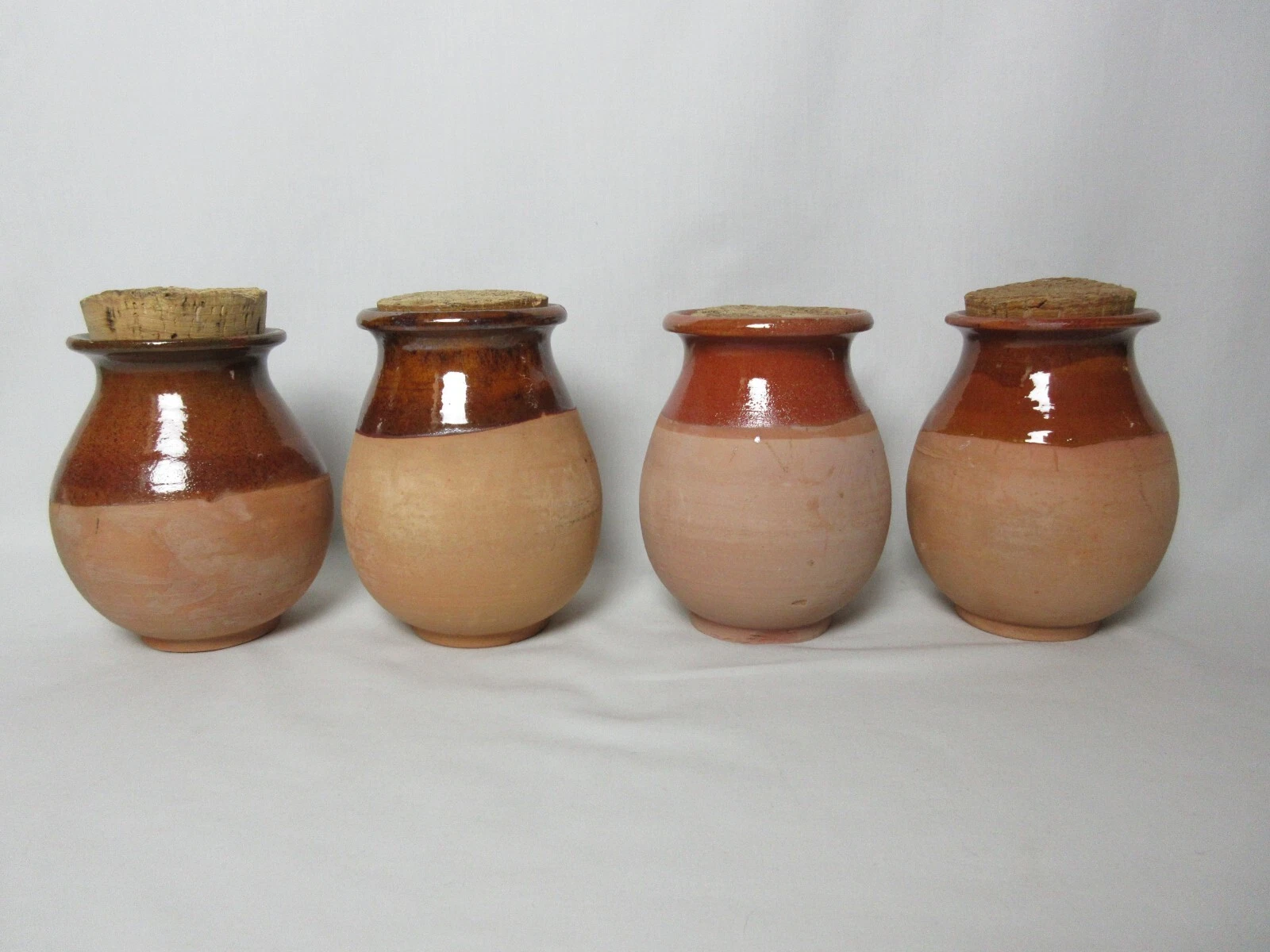 L'Incomparable Vallauris French Pottery 4 Brown Pots with Cork Lids/ Stoppers