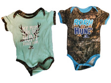 Mossy Oak 2 Pack Boys One Piece Snap Born to Hunt Camo My Mom Green 24 Months
