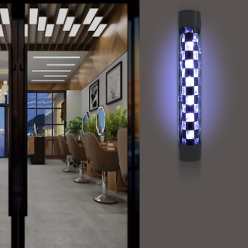 Barber Pole Light LED Black&White Checks Rotating Hair Salon Shop LED Lighting - Picture 15 of 21