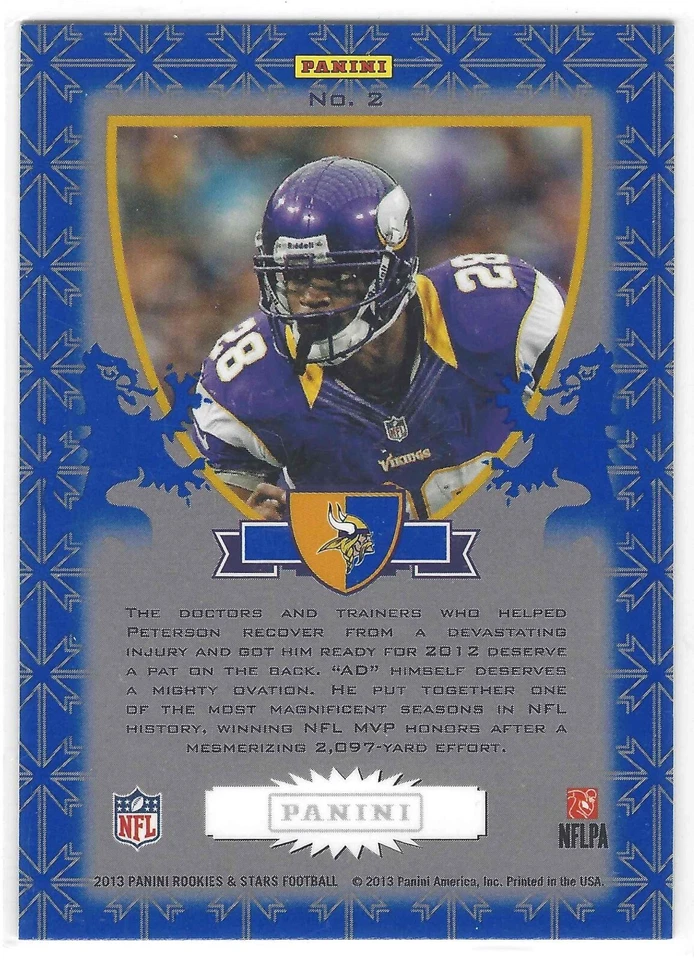 Adrian Peterson 2013 Panini Rookies & Stars Crusade Refractor #2 - Vikings - Image 2 of 2