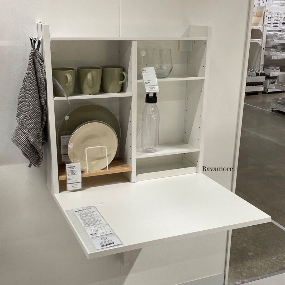 Ikea NORBERG Wall-mount drop-leaf tbl w storage, white, 25 1