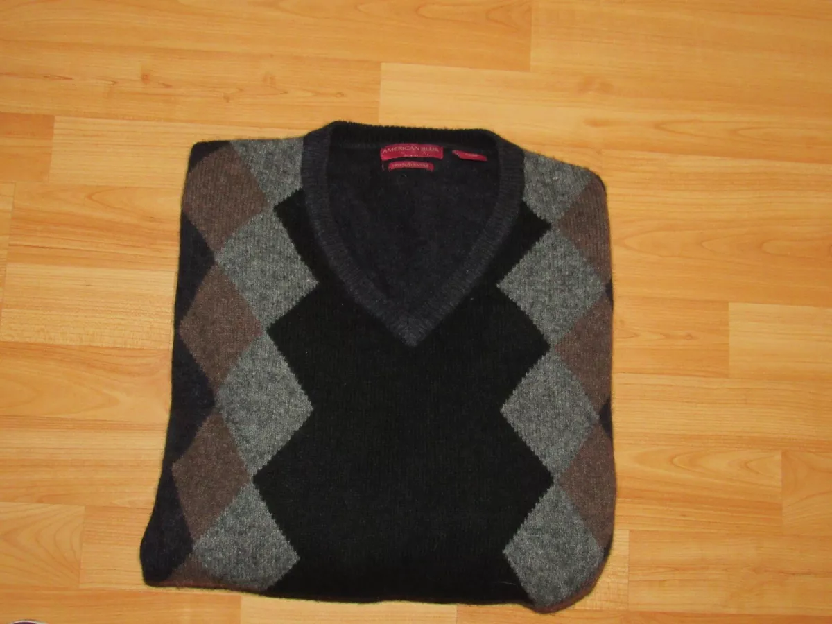 AMERICAN BLUE Mens Sz XL Argyle Sweater Himalayan Yak Sweater