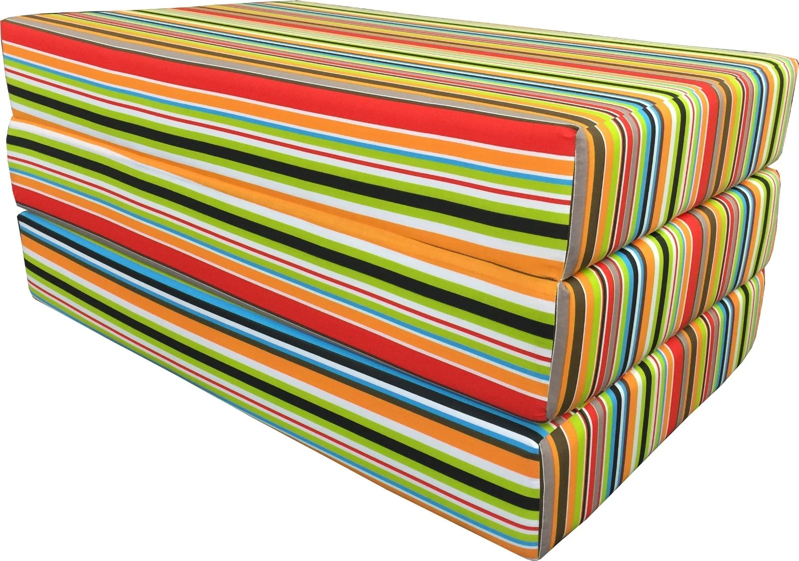 Twin Multi Stripes Trifold Foam Bed, 6 x 39 x 75 Folding Mattress 1.8 lb Density