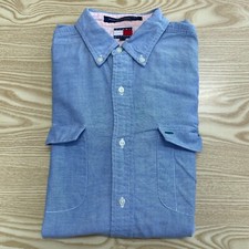 Tommy Hilfiger Mens Shirt XL Blue Plain 22" Pit-to-Pit Designer Casual Pockets