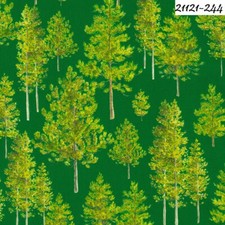 Santa's Woodland Walk cotton quilt fabric Kaufman 21121-244 Trees on Green