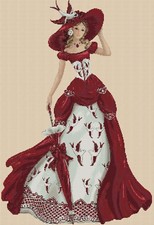  Elegant Lady in Red Dress Full Counted Cross Stitch Chart #1-156j3