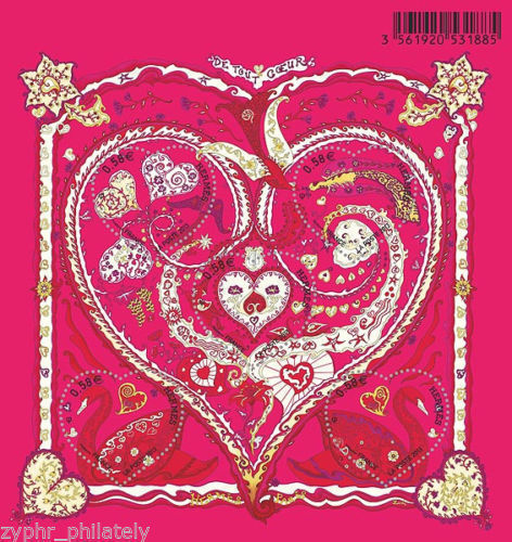 France - "HEARTS ~ VALENTINE ~ HERMES" Heart - Shaped MNH MS 2013 ! - Picture 1 of 9