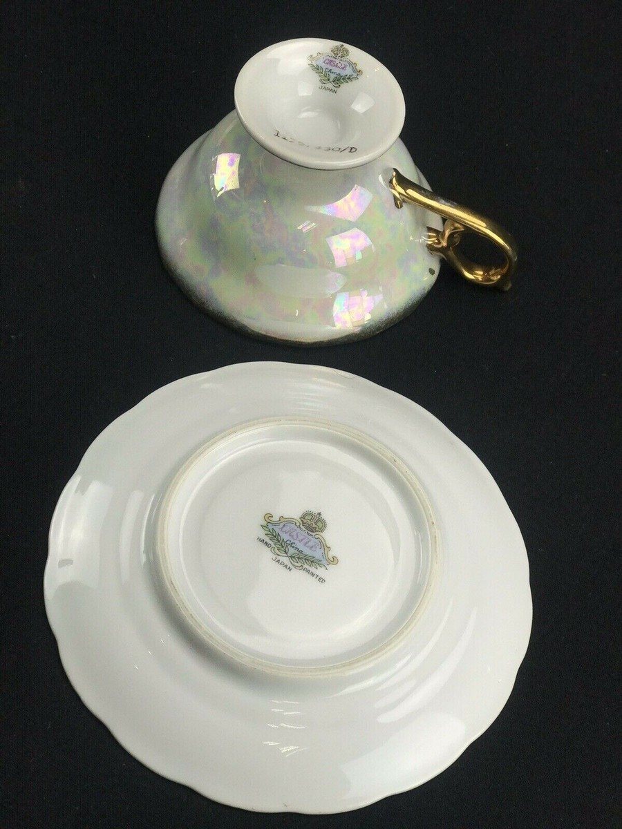 朝鮮の盃 Vintage Castle China Japan Hand Painted Footed Cup & Saucer