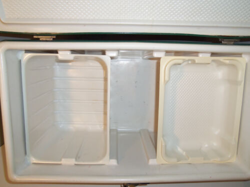 VTG LARGE Coleman Cooler Green White 28x16x15 Metal Handles Latch w/ 2 Trays - Picture 7 of 19