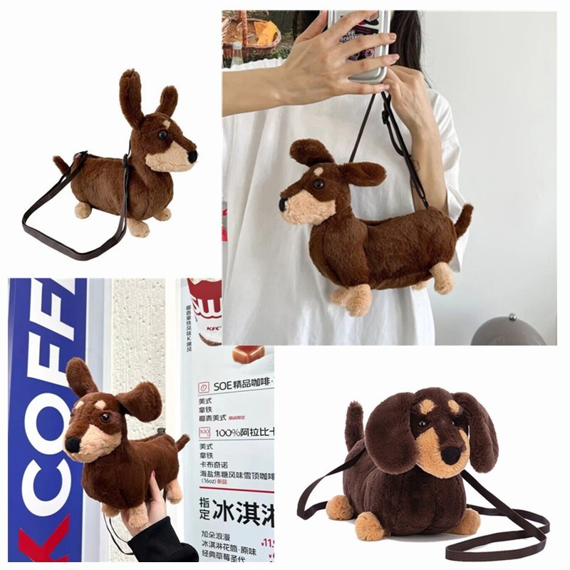 Shoulder Bag Doll Bag Cute Fluffy Dachshund Puppy Design Crossbody Bag Dog Gifts-image