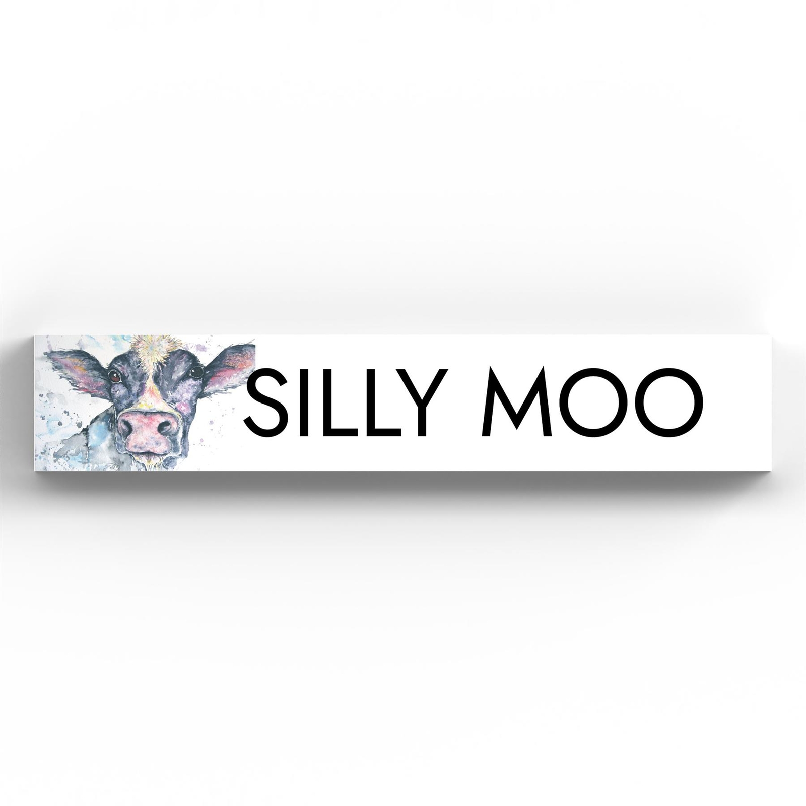SILLY MOO COW SANDI MOWER WATERCOLOUR ARTWORK PRINTED ON WOODEN MEMENTO BLOCK