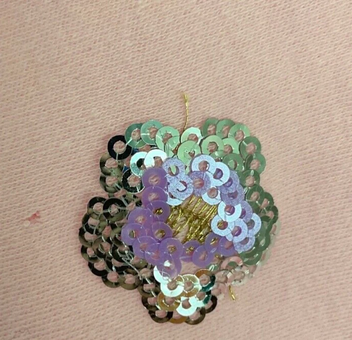 Pink floral sequined sweatshirt knit fabric 64” x 44” purple silver - Image 3 of 4