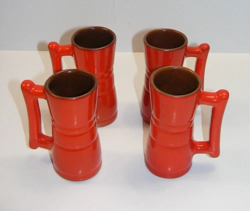 Vintage Frankoma Orange Pottery Expresso Chocolate Cappuccino 4 Oz Mug Set of 4