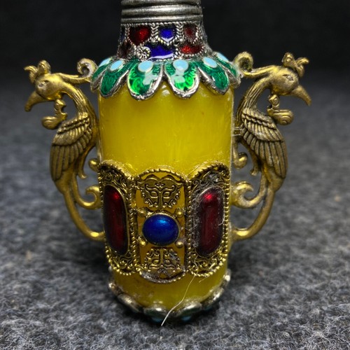 Colección Antigua Exquisita Color Esmaltado Botella Tapé Artesanías Forma de Pavo Real - Imagen 4 de 8