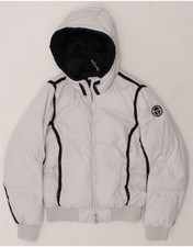 Sergio Tacchini Womens Hooded Padded Jacket It 42 Medium Grey Polyester Bo01