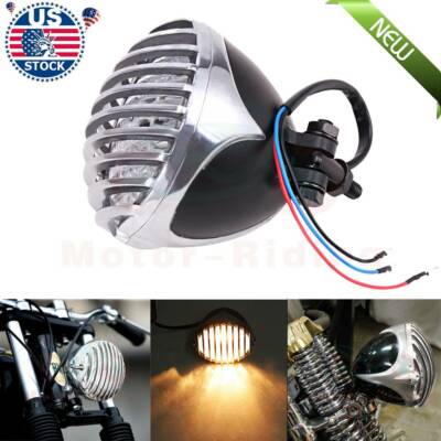 Motorcycle Headlight Head Lamp Finned Grill For Harley Chopper Bobber Cafe Racer