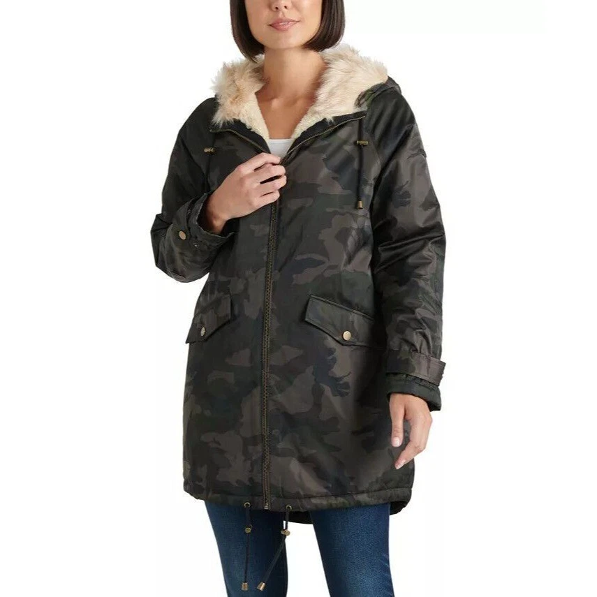 Lucky Brand Womens Faux Fur Trim Cold Weather Anorak Jacket In