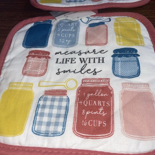 NWT~ 2 - Piece Set Pot Holders~ measure LIFE WITH Smiles~ 8” x 8” - Picture 3 of 5