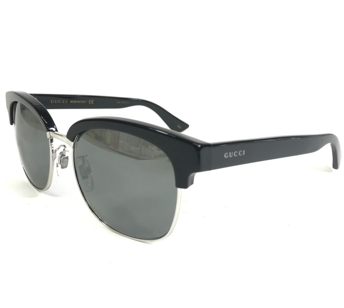 Gucci Sunglasses GG056S 001 Shiny Black Silver Square Frames 