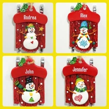 Ganz Sled Christmas Ornament Red Sleigh Snowman Personalized Choose Name NWT