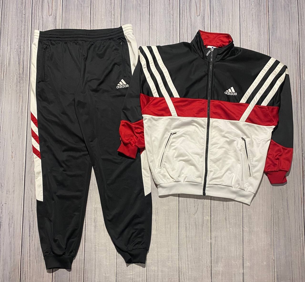 Vintage Adidas Track Jacket And Pants Tracksuit 90s Big Logo Men Size L  white