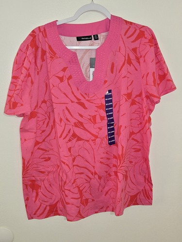 Rafaella Women's Soft 100% Cotton Jersey Short Sleeve V Neck Top Size XXL - Imagen 1 de 4