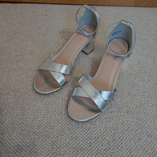 Silver block heel sandals, size 4 UK