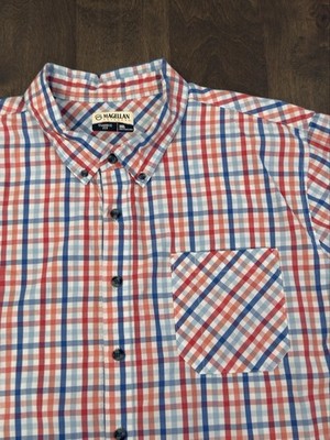 Magellan Mens Fishing Gear Check Shirt Short Sleeve Classic Fit Size 2XL Cotton