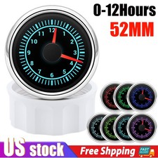 2 52mm Clock Gauge 0-12hours For Car Boat Truck 7 Colors Backlight Clock Meter