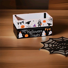 Halloween Boo Box with Ghost Pumpkin Spiderweb Design, Black/Orange 30cm
