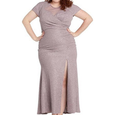 Nightway Long Glitter Knit Dress Sweetheart Neckline High Slit Gown(Size 14W)NEW
